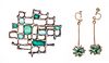 DAVID ANDERSON, OSLO, BROOCH AND EARRINGS,  STERLING AND ENAMEL. W 1.9" 