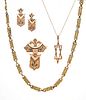 10KT GOLD PENDANT, CHAIN AND EARRINGS C 1900 