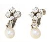 PEARL AND DIAMOND EARRINGS, 14KT WHITE GOLD, C 1940 