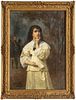 EDOUARD-JEAN-CONRAD HAMMAN (BELGIAN 1819-1888) OIL ON CANVAS, H 24", W 17", CONTEMPLATIVE YOUNG LADY 