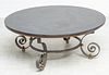 MARBLE TOP, WROUGHT IRON BASE  COFFEE TABLE  H 18" DIA 42" 