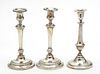 STERLING WEIGHTED CANDLESTICKS, PAIR + SINGLE H 11" 