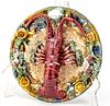 MAJOLICA PALISSY FRENCH PLAQUE C 1880 DIA 10" CRAB IN RELIEF, RESTORED 