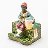 MAJOLICA PLANTER, WITH SEATED BLACK BOY C 1930 H 7.5" W 5" 