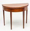 MAHOGANY HEPLEWHITE STYLE CONSOLE TABLE, HALF ROUND, OPENS TO ROUND 