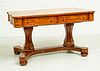 REGENCY MARQUETRY MAHOGANY AND SATINWOOD TABLE,  H 29" W 31" L 50" 