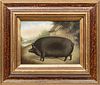 OIL ON CANVAS, H 11" W 15" PIG IN LANDSCAPE 