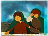 "THE LORD OF THE RINGS" PRODUCTION ANIMATION CELS WITH HAND PAINTED BACKGROUND, C. 1978, H 7 1/2", W 11", FRODO AND SAMWISE 