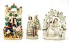 STAFFORDSHIRE EARTHENWARE FIGURINES, 19TH C, 3 PCS, H 9"-13.5", COURTING COUPLES 