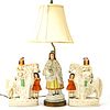 STAFFORDSHIRE EARTHENWARE FIGURINES & LAMP, 19TH C, 3 PCS, H 12.5"-27"