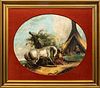 OIL ON CANVAS PAINTING, DATED 1865 H 22" W 27" HORSE AND NATIVE AMERICAN SCENE 