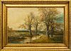 LOUIS  LUNGEMEUR OIL ON BOARD 20TH C.  H 16' W 24" FISHING IN PROVENCE  
