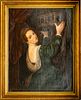 SIGNED A.B. LEGEYT EUROPEAN OIL ON CANVAS, 1864 H 35.5", W 28", WOMAN WITH JEWEL CHEST 
