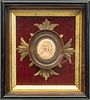 ANTIQUE FRAMED RELIEF CARVED CORAL CAMEO PLAQUE, H 2" W 1.5" 