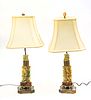 CHINESE JADE TABLE LAMPS, PAIR, H 26", W 6" 