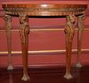 REGENCY STYLE WALNUT & ROSEWOOD HALF-ROUND CONSOLE TABLE, H 33", W 42", D 21" 