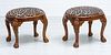 CHIPPENDALE STYLE WALNUT OVAL BENCHES, PAIR, H 18", W 18", L 21"