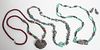 UNMARKED SILVER & STONE NECKLACES & EARRINGS, 4 PCS, L 27"-43" (CHAINS), T.W. 410 GR 