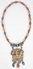 CHINESE UNMARKED SILVER & CARNELIAN NECKLACE, DIA 8.5", T.W. 5.53 TOZ 