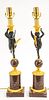EMPIRE STYLE BRONZE & ROUGE MARBLE LAMPS, PAIR, H 33"
