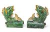 CHINESE GLAZED EARTHENWARE ROOF TILES, 19TH C, PAIR, H 7", L 6"