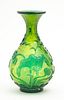 CHINESE GREEN GLASS VASE, H 10.75", DIA 6" 