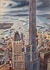 C. BERTRAM HARTMAN (AMERICAN, 1882–1960) WATERCOLOR, ON ILLUSTRATION BOARD 1944 H 30" W 21.5" NEW YORK CITY SKYLINE 