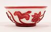 CHINESE GLASS RED BOWL WITH WHITE GROUND DIA 5.75" 