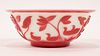 CHINESE GLASS RED BOWL WITH WHITE GROUND DIA 6.25" 