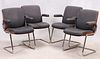 GIROFLEX CONTEMPORARY WOOD AND CLOTH CHAIRS FOUR H 34" W 24" D 22" 