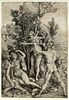 ALBRECHT DURER (GERMAN, 1471-1528), ETCHING ON LAID PAPER, H 12 3/4" W 8 3/4" "HERCULES AT THE CROSSROADS" 