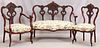 LOUIS XV STYLE CARVED MAHOGANY SETTEE AND 2 CHAIRS, 3PCS. H 36" W 44" D 21" 