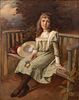 PERCY BUCKMAN, BRITISH 1865 - 35, OIL ON CANVAS 1903 H 56" W 44" GIRL ON GARDEN BENCH 