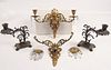 PR OF FRENCH BRONZE SCONCES AND BRONZE CANDLESTICKS