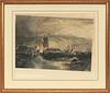 AFTER J.M.W. TURNER (ENGLISH, 1775-51), HAND-TINTED ENGRAVING, H 16", W 23", "DOVER" 