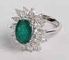 14K DIAMOND AND EMERALD LADY'S RING