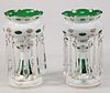 PAIR OF GREEN BOHEMIAN GLASS PRISMED LUSTERS