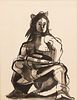 RICO LEBRUN (AMERICAN, 1900–1964) INK WASH BRUSH PAINTING ON WOVE PAPER, 1949 H 21" W 16.5" SITTING WOMAN 