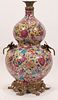 CHINESE FAMILLE ROSE THOUSAND FLOWERS GOURD FORM PORCELAIN VASE, H 20", W 12" 