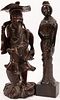 JAPANESE CARVED WOOD SCULPTURES TWO, H 16", GEISHA AND FISHERMAN 