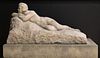 CARVED MARBLE GARDEN SCULPTURE, H 15", L 26", RECLINING FEMALE NUDE 