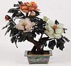 ORIENTAL "JADE" TREE WITH CLOISONNE FOOTED PLANTER