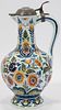 DELFT CERAMIC & PEWTER COVERED PITCHER, H 12", W 6"