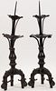 GOTHIC STYLE BRONZE SPIKE CANDLESTICKS, PAIR, H 17", DIA 5"