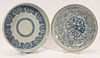 CHINESE BLUE AND WHITE PORCELAIN PLATES, TWO PCS., DIA 8.5" 