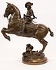 EMMANUEL  FREMIET, FR 1824 - 10,  BRONZE SCULPTURE  H 17" L 13" CAVALIER ON HORSEBACK 