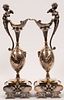 AESTHETIC MOVEMENT CLASSIC SILVER PLATE MANTLE EWERS CIRCA 1850, PAIR, H 15.5" #3642 
