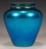 DURAND BLUE IRIDESCENT ART GLASS VASE #1710 - 6 CIRCA 1920, H 6.5" 