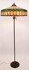 HANDEL LEADED GLASS SHADE ON UNMARKED FLOOR LAMP H OVERALL 61" DIA 22.25", H.7" SHADE 