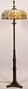 ARTS AND CRAFTS LEADED GLASS AND BRONZE FLOOR LAMP H 59" DIA 16.75" 